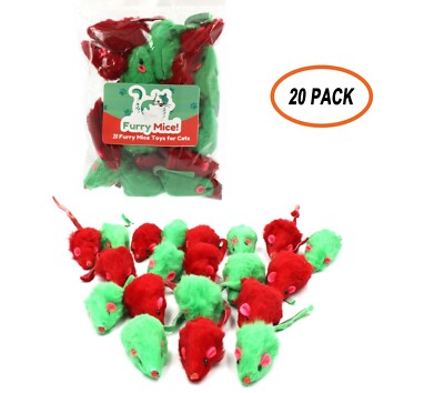 20 Christmas Holiday Mice Catnip & Rattle Sound Made of Real Rabbit Fur Cat Toy