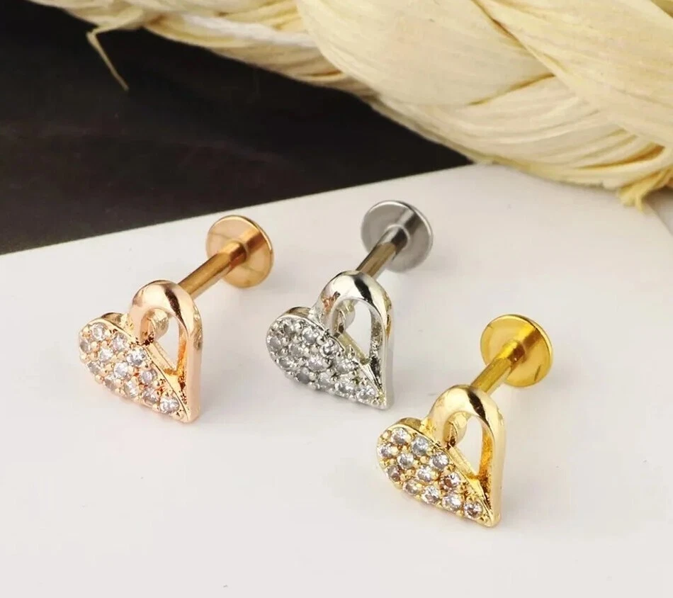 Piercing de nariz corazón corazón diamante genuino plata de ley 925 regalo de San Valentín para mujer. Foto 3 de 4