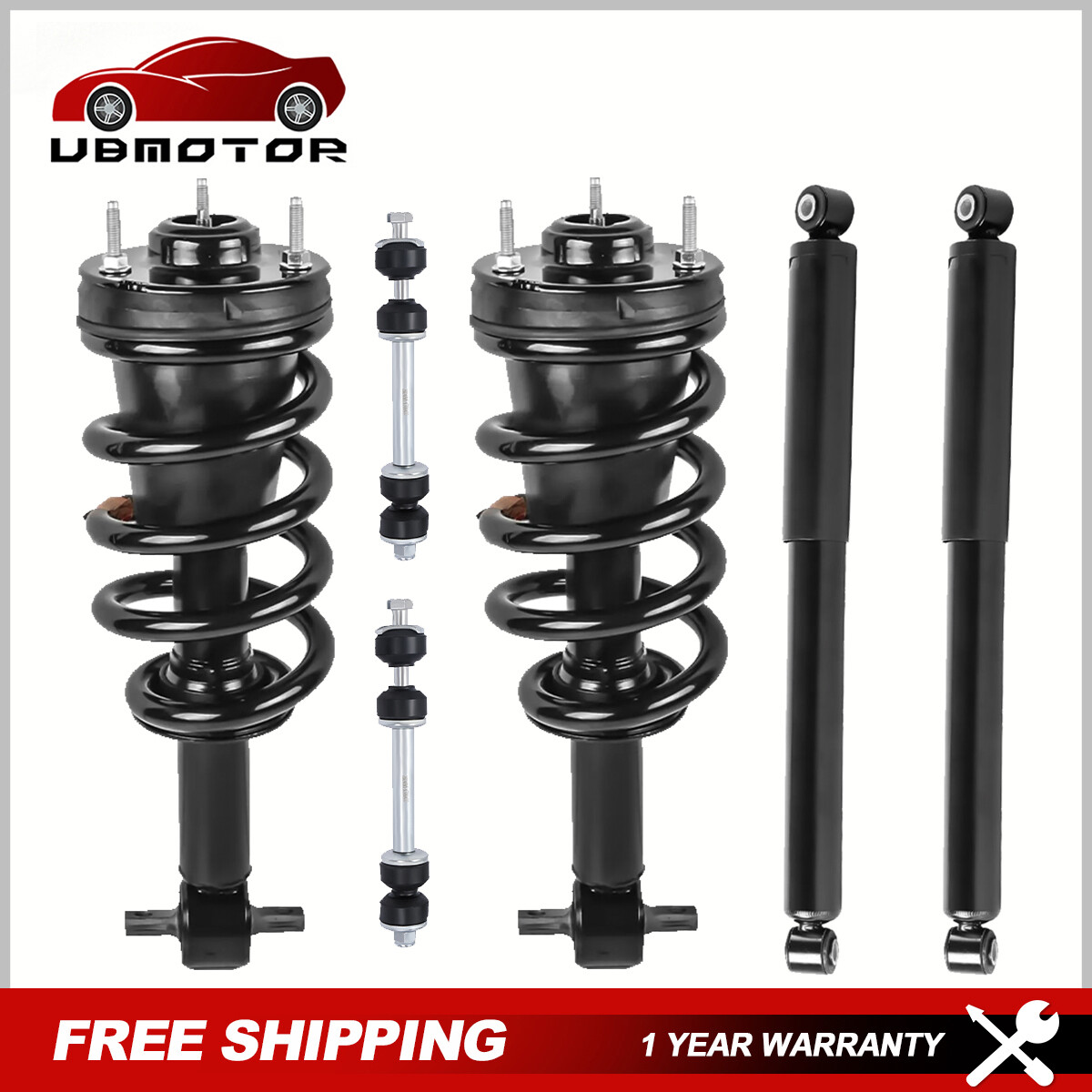07-13 Chevy Silverado GMC Sierra Front Rear Shock Struts & Sway Bar Link Kit