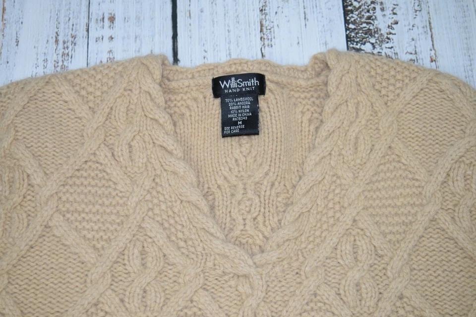 WILLI SMITH TEJIDO A MANO LANA DE CORDERO ANGORA SUÉTER JERSEY GRUESO TEJIDO AVENA TALLA M Foto 2 de 4