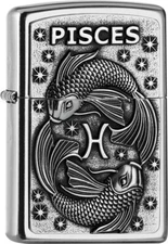 ZIPPO Original Lighter Regular / Street Chrome Emblem Pisces / Gift Box