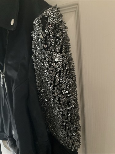 ZARA L Black Biker-Style Leather Jacket With Embellished Shoulder 6098/002 BNWT - Picture 5 of 22