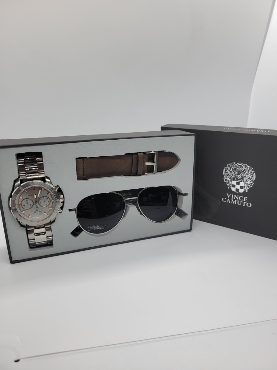 Vince Camuto GIFT SET Stainless Steel Men's Watch with Sunglasses