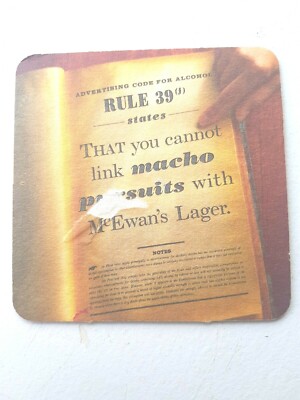 Vintage McEWAN'S LAGER ~ Rule 39 - Macho Pursuits Cat No'182 Bierdeckel / Untersetzer