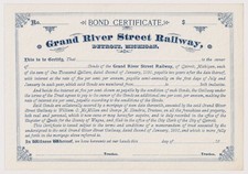 Grand River Street Railway  Company Bond Stock Certificate Detroit Michigan