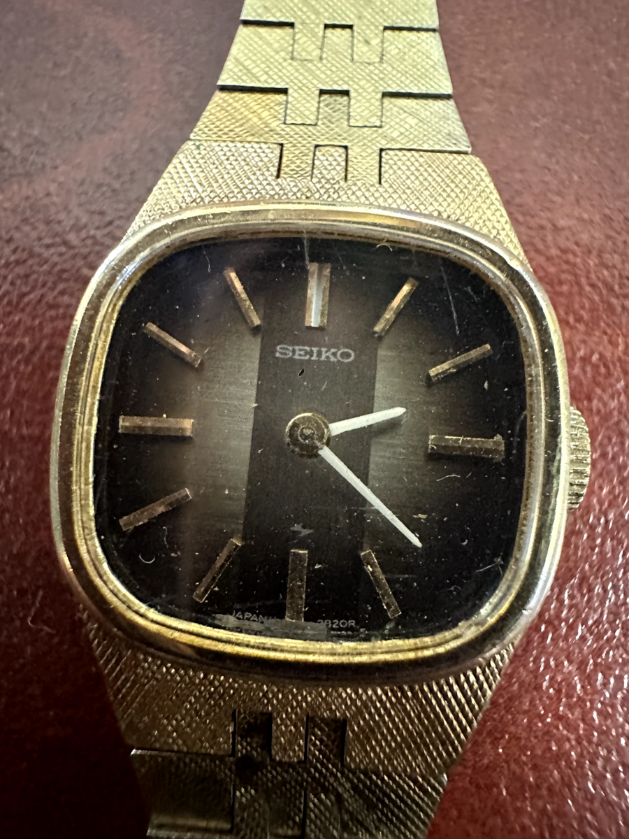 Vintage Seiko Watch Women Gold Tone Square Dial Safety Chain