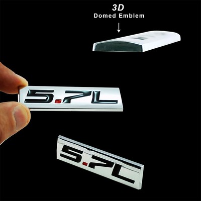 Triple Chrome 5.7L Engine Displacement Emblem Badge - Black & Red Trim For Hood, Fender, Trunk (Universal 1pc)
