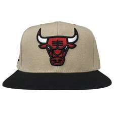 Chicago Bulls Mitchell Ness NBA Snapback Hat Cap 3D Logo Khaki Black New