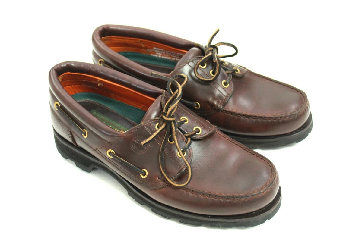 Staple Vintage Timberland Brown Leather 3 Eyelet Lug Sole Boat Deck Shoes 10 M