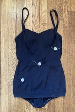 Vintage 1950's Catalina Black Bathing Suit Swmsuit with White Buttons