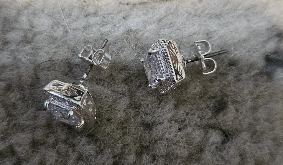 Avon Cubic Zirconia Princess Cut Silver Tone Prong Set .25” Stud Earrings - Image 3 of 4