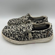 Hey Dude Wendy Woven Cheetah Women Size 8 Black White Animal Print Loafers
