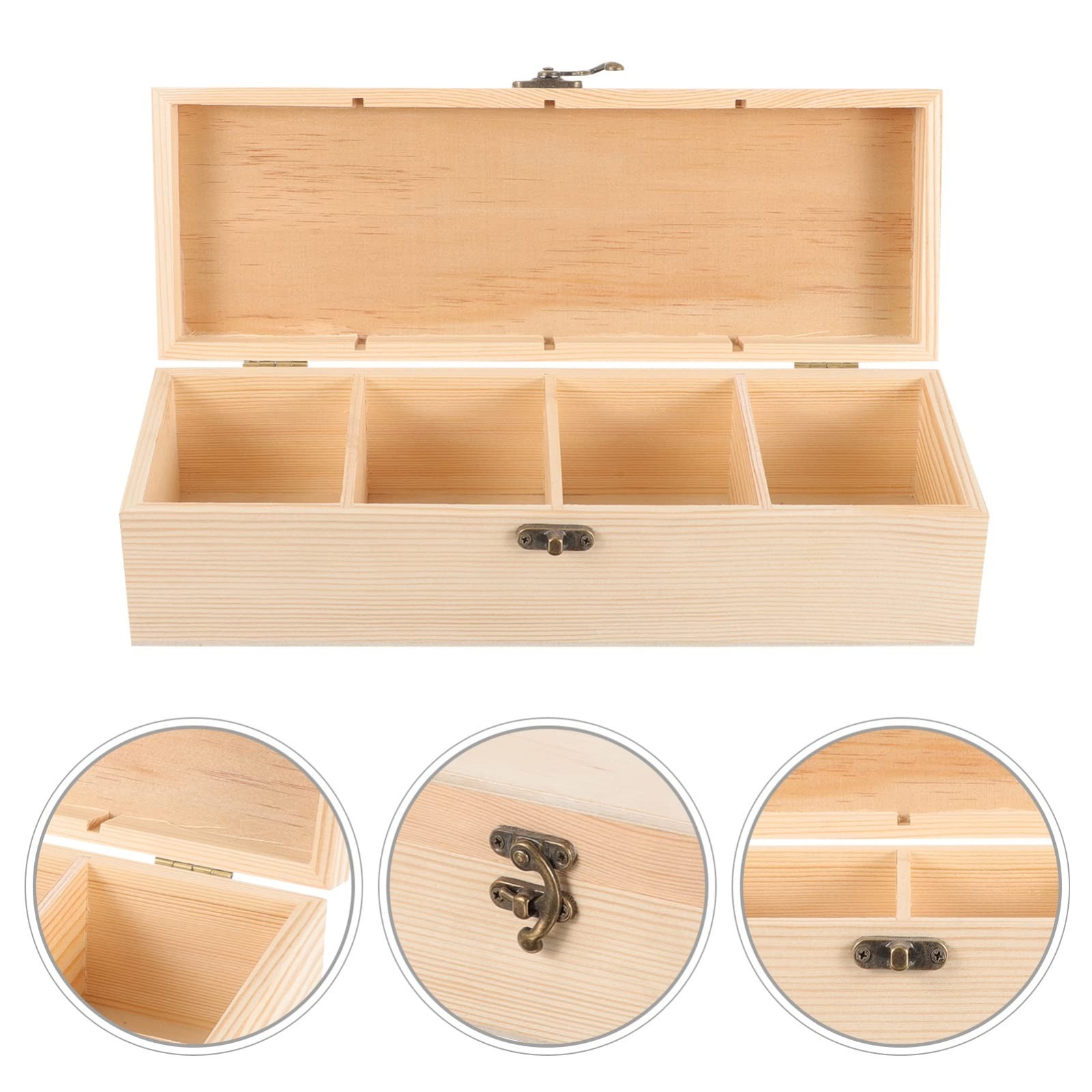 iplusmile Solid Wood Tea Storage Box with Lid 4-Compartment Wooden Organizer ...