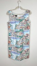 Talbots 10 Spring Summer Cotton Amalfi Coast Italy Scenic Print Shift Dress