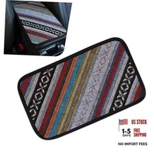 Car Center Console Cover, 12.6x7.5 Inch Car Armrest Pad, Boho Style Linen