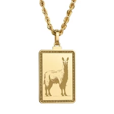 14K Solid Gold Llama Necklace, Fluffy Farm Animal Charm, Engraved Cute Jewelry