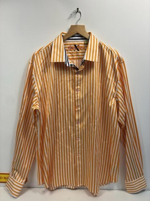 Robert Graham X 3XL Herren Hemd Orange Weiß Streifen 100% Baumwolle Luxus Designer ''