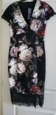 M&S Collection Black Floral  Mix Bodycon Dress With Lace Trim,  Size 10 - Bnwt.