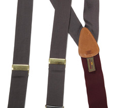 TRAFALGAR Gray Silk Button Tab Burgundy Elastic Fabric Suspenders