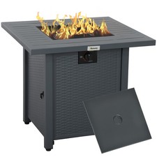 Outsunny 40,000 BTU Gas Firepit Table with Protective Cover -  Grey