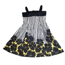 Nine West Black And White Striped And Yellow Floral Hem Fit & Flare Dress Party