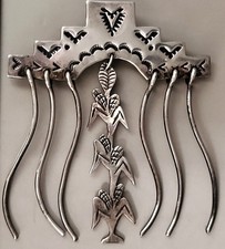 Large Silver Navajo Native American Fringe Brooch. Corn Detail. refxdod.