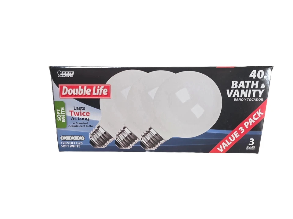 FEIT ELECTRIC 40G25/W/3 40W DOUBLE LIFE BATH & VANITY G25  | SOFT WHITE | 3 PACK - Image 2 of 4