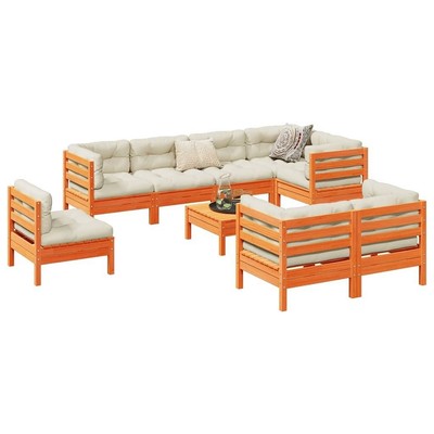 vidaXL 9 Piece Patio Sofa Set with Cushions Wax Brown Solid Wood Pine