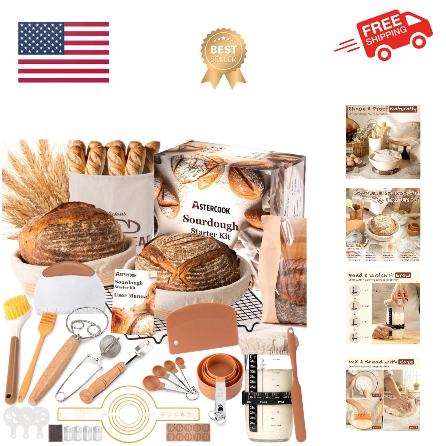 Sourdough Starter Kit with Round & Oval Banneton Bread Proofing Basket, Bread...
Opens in a new wind