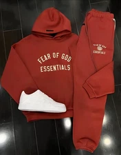 Fear of God Essentials Authentic Oversized Crimson Hoodie & Sweatpant Set Size S