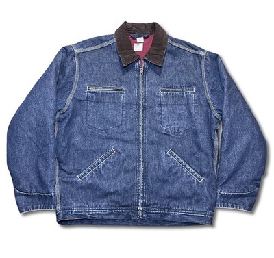 Vintage 90s Levis Blue Denim Trucker Zip Up Jacket  Corduroy Collar Size M