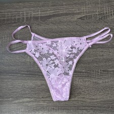 Pink By Victoria s Secret Medium Lavender Sheer Floral Mesh Strap Thong Panties