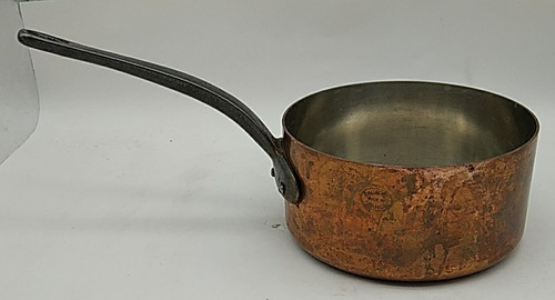 Vintage French Copper Pot Made in France Tin Lining 2.5 Lbs. Long Handle 6 3/8"D