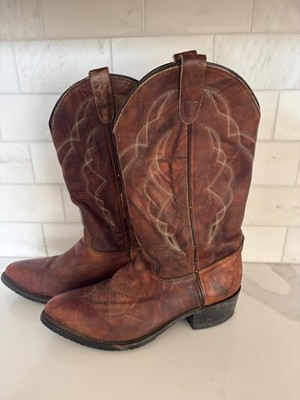 Vintage Dan Post Brown Leather Cowboy Boots Mens 8D Made in USA Western Biker