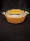 Vintage Butterscotch Pyrex Sunburst Dish With Sunflower Lid *read*