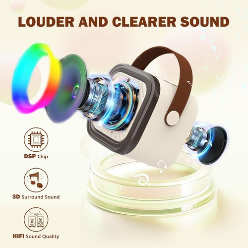 Mini Macchina Karaoke Altoparlante Bluetooth Portatile LED con 2 Microfoni Wireless - Foto 6 di 15