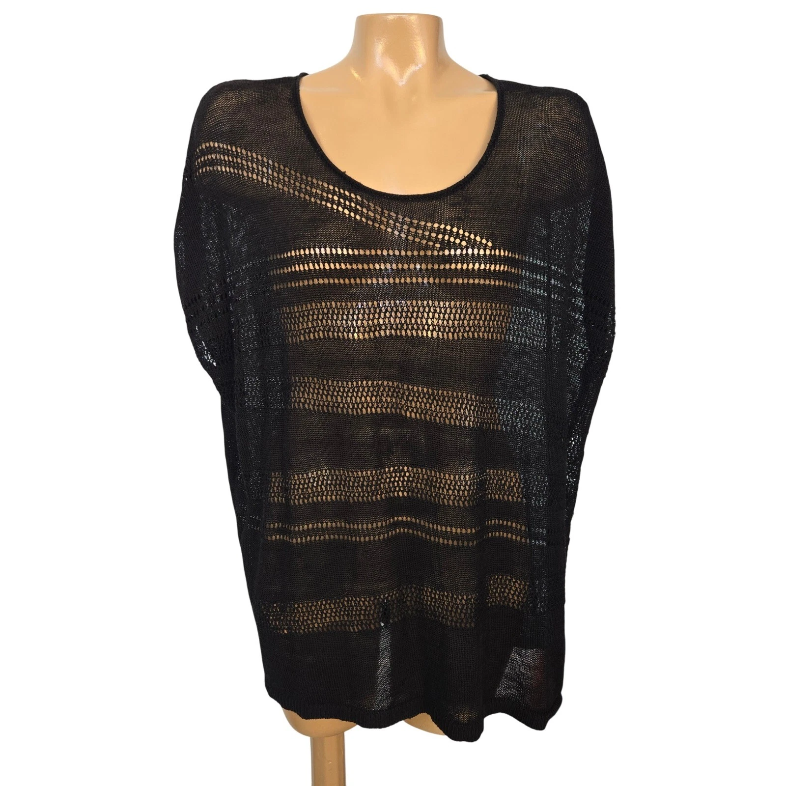Chico's Travelers Collection Black Open Knit Striped Poncho Sweater Top Size 2
Opens in a new window