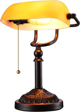 Amber Glass Bankers Desk Lamp, Antique Desk Lamps with Retro Weighted Base