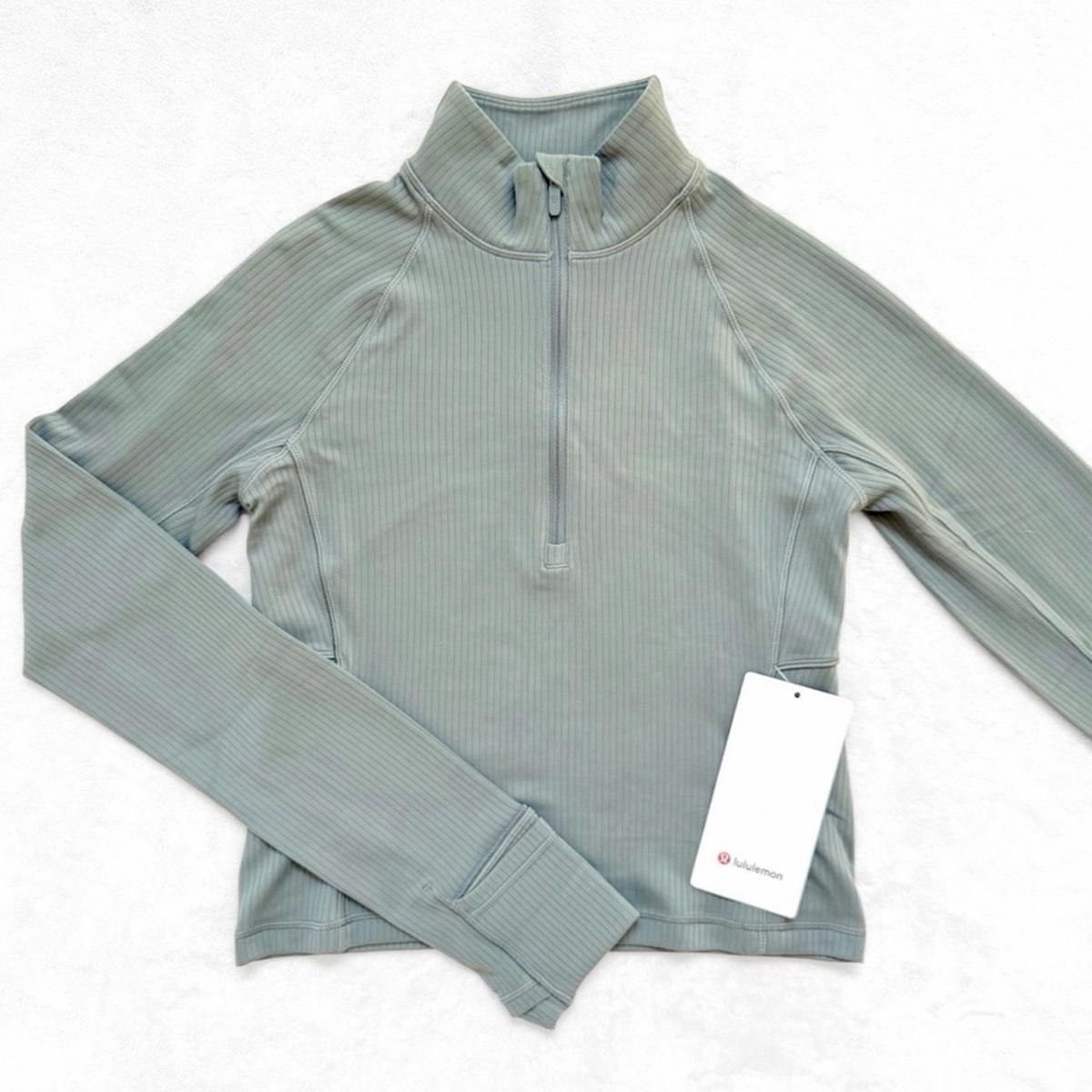 Lululemon Its Rulu Ribbed Cropped Half Zip Willow Leaf Size 4 NWT