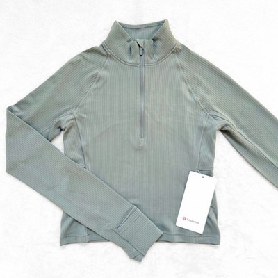 Lululemon Its Rulu Ribbed Cropped Half Zip Willow Leaf Size 4 NWT Rare