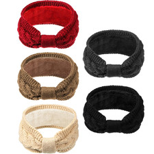 5 Pieces Winter Cable Knit Headbands Fleece Lined Headbands Thick Crochet Turban