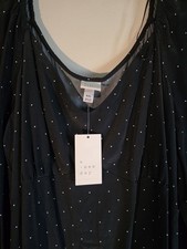 NWT 2XL Womens Puff Short Sleeve A New Day Black Long Blk White Polka Dot  Dress