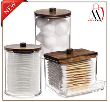Clear Acrylic Cotton Pad Ear Bud Swab Dispenser Holder Storage Jar Organisr Box