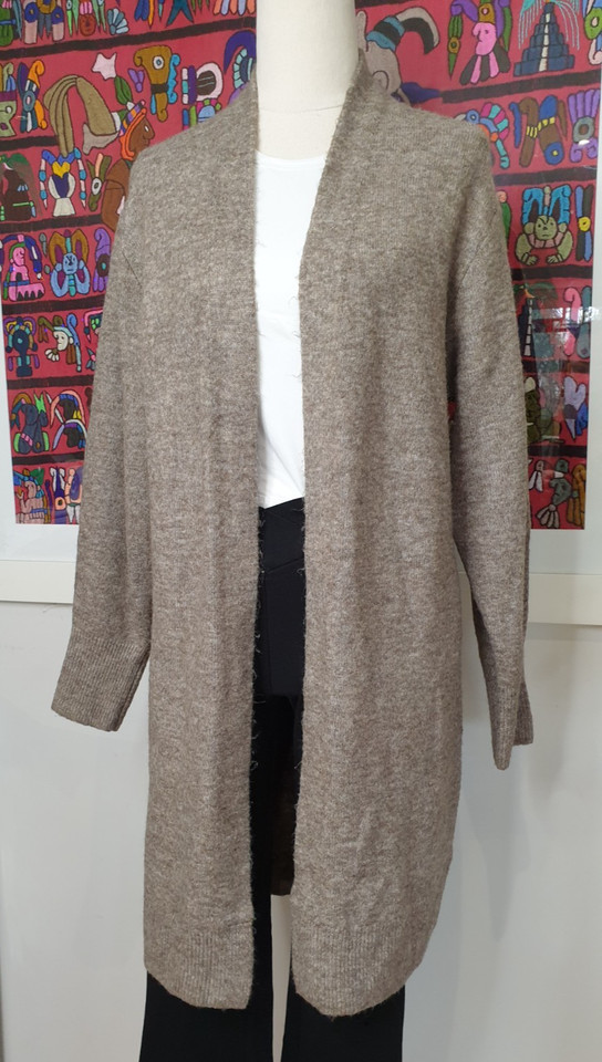 H&M Size XS Brown Wool Blend Long Open Front Women's Cardigan Coat