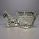 Clear Glass Donkey Pulling Cart Vtg Candy Wagon Toothpick Caddy Jeanette Vtg MCM