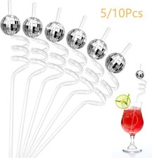 5/10x Spiral Straw Mirror Disco Ball Straws 1970s Disco Party Cocktail Supplies