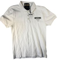 Moschino Couture Milano Polo Shirt Mens 36 White New ZA1204 Logo Cotton Pique