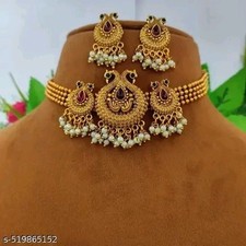 South Indian Gold Plated Jewelry Necklace Set For Women Girls Choker style