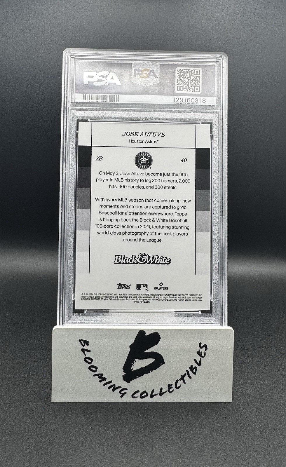Jose Altuve 2024 Topps Black And White Blue /49 #40 PSA GEM 10 Houston Astros view 2