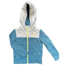 PUMA Boys XS 5/6 Blue Gray Hybrid Full Zip Hoodie Jacket Neon Yellow